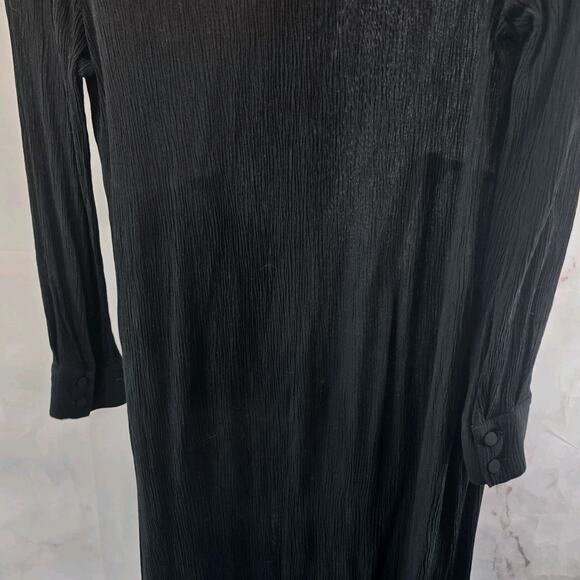 & Other Stories Dress Womens 4 Small Black Midi Slit Crepe Notch Long Sleeve - Picture 6 of 11